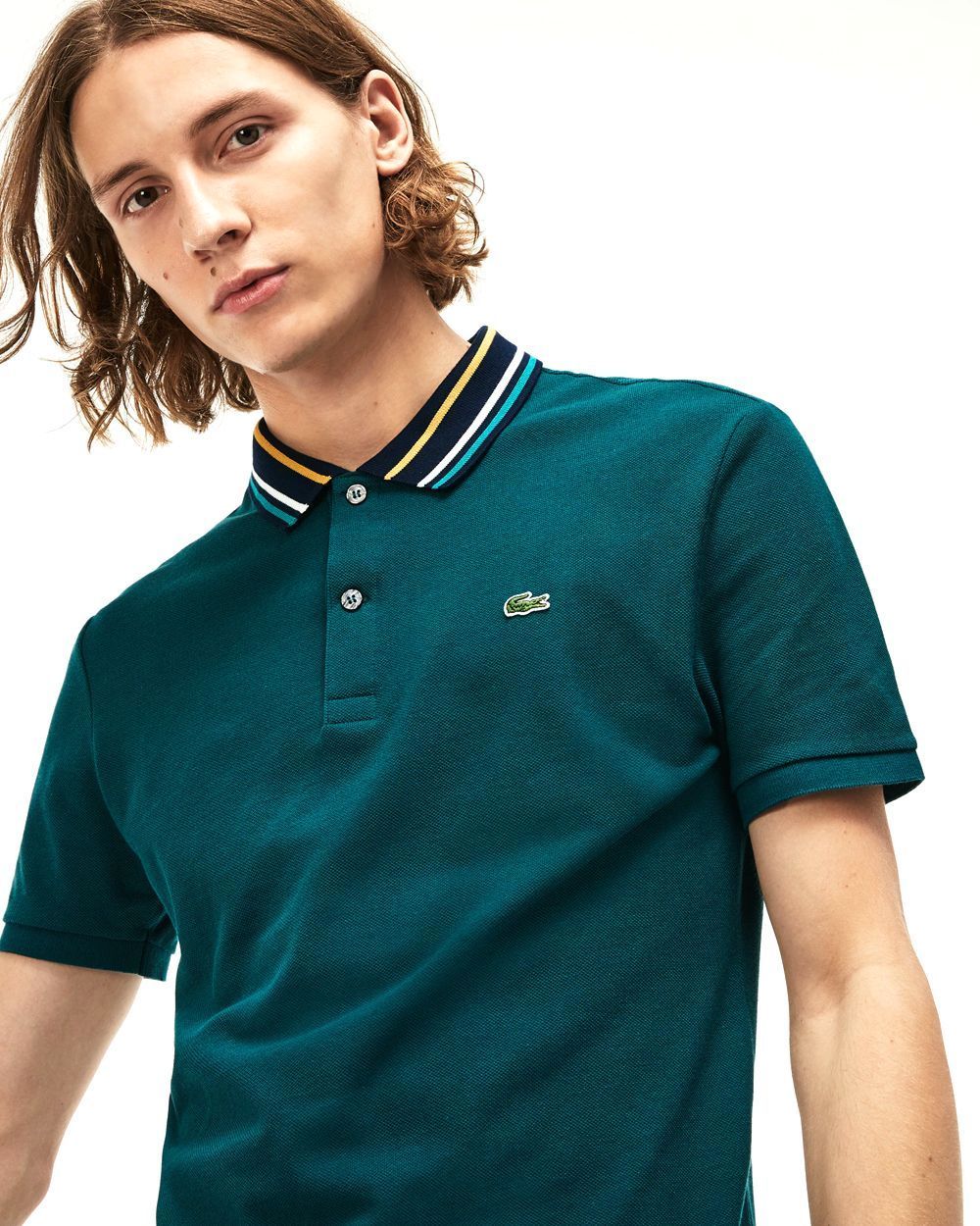 lacoste striped collar polo