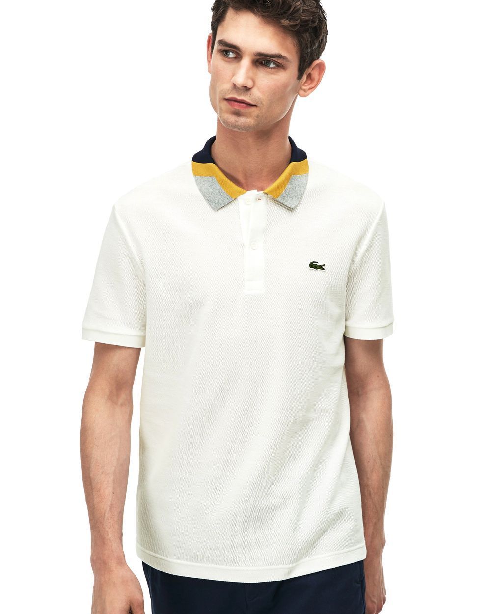 men's slim fit striped contrast collar petit piqué polo