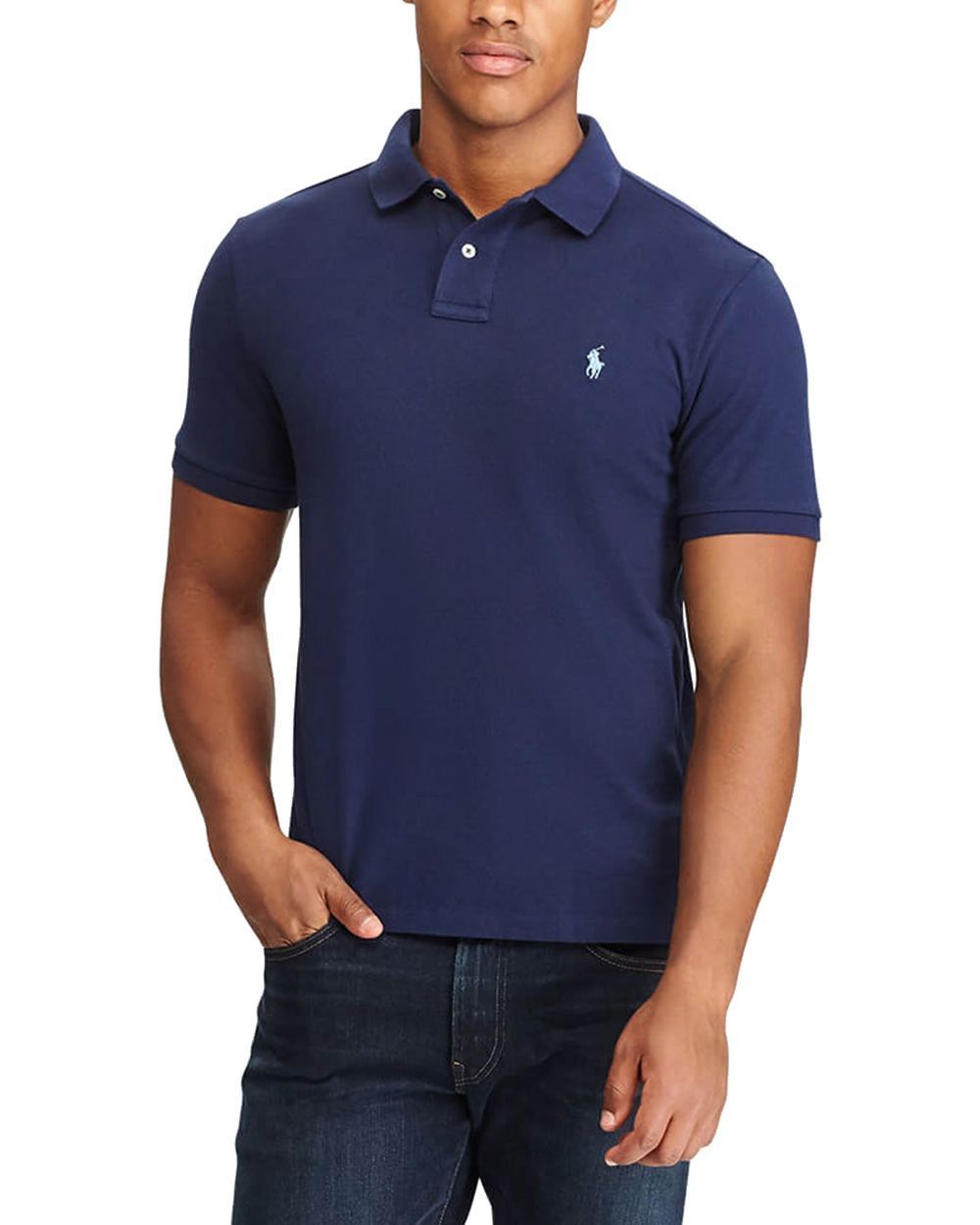 Polo Ralph Lauren Men Navy Blue Slim Fit Polo Shirt - L | Buy Clothing ...
